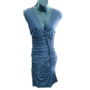 Leon Max silk & wool navy Asymmetrical ruched cord stretchy bodycon Size S